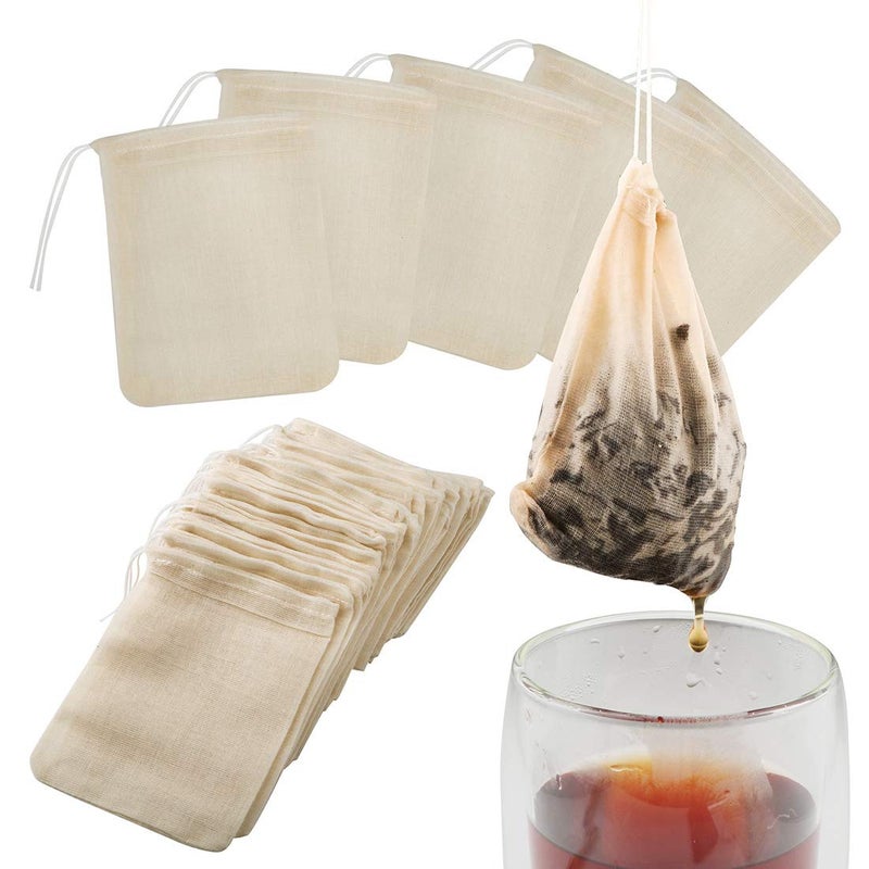Housim Tea Filter Bags, 50 Pack Housim Reusable Cotton Tea Bags Empty Unbleached Strainer Filter Bags ECO Friendly Tea/Herb Brew Bags Loose Leaf Tea Infuser for Home Office Travel (3.1 x 3.9Inch) - Image 1